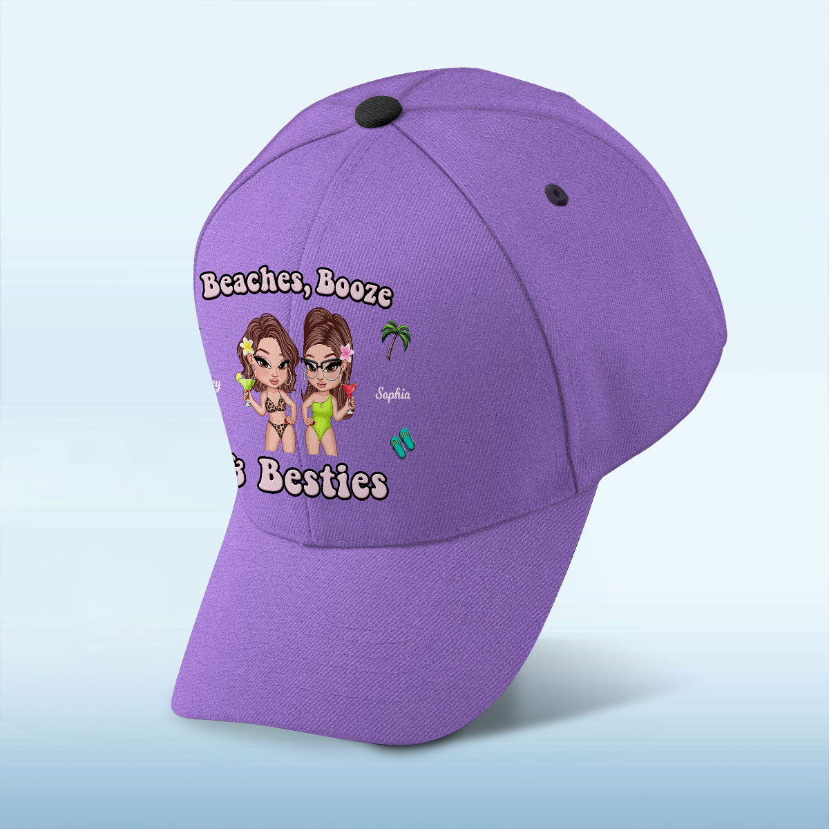 Beaches Booze & Besties, Summer Vibe Personalized Classic Cap, Gift For Best Friends