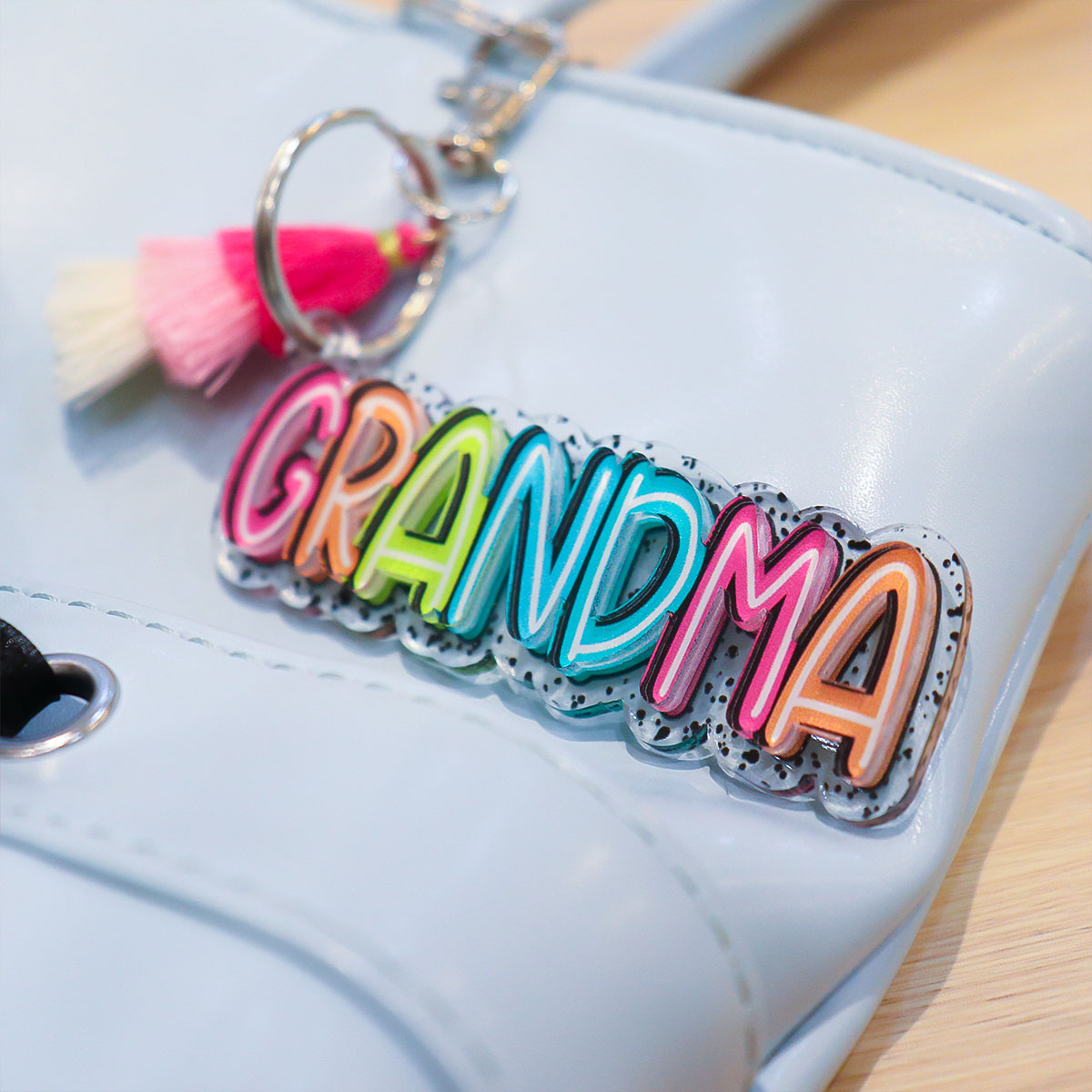 Grandma Mom Colorful Pattern Personalized 2-Layer Acrylic Keychain