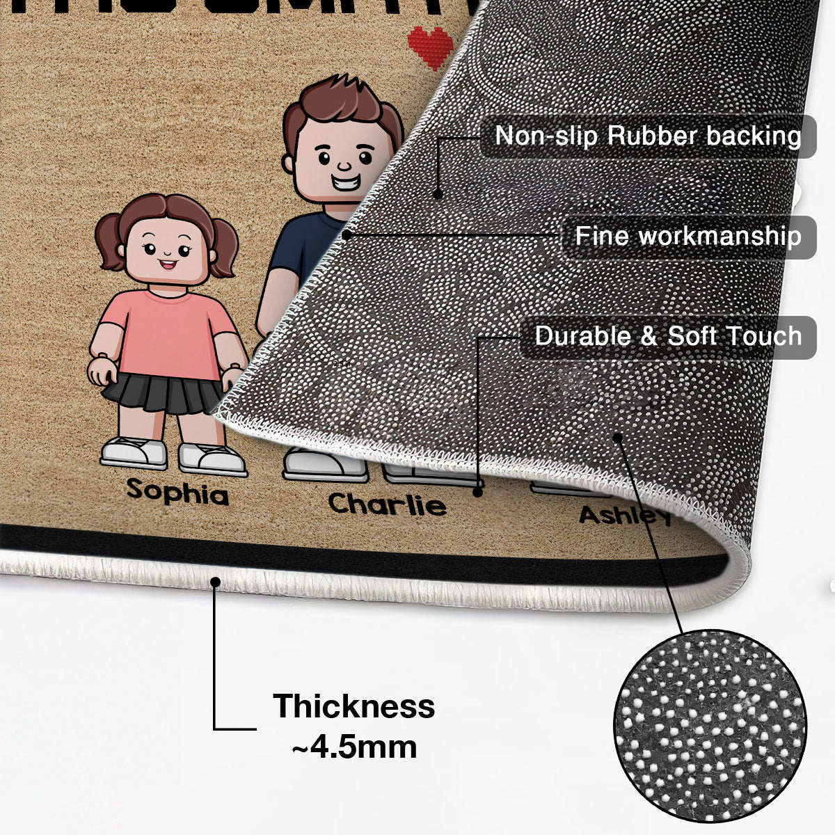Family Dad Mom Kids Block Characters Personalized Doormat