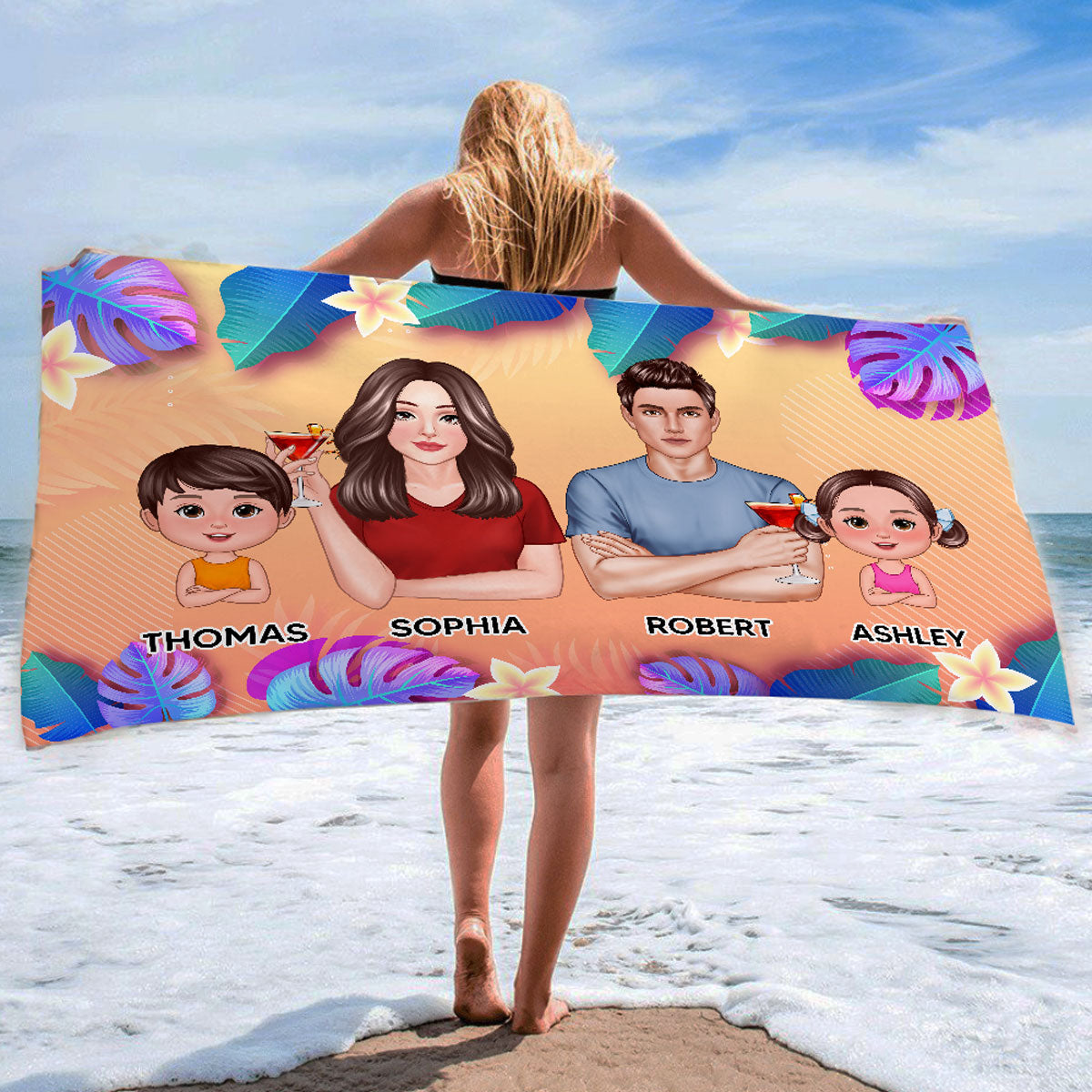 Summer Family Crossed Arms Personalized Beach Towel