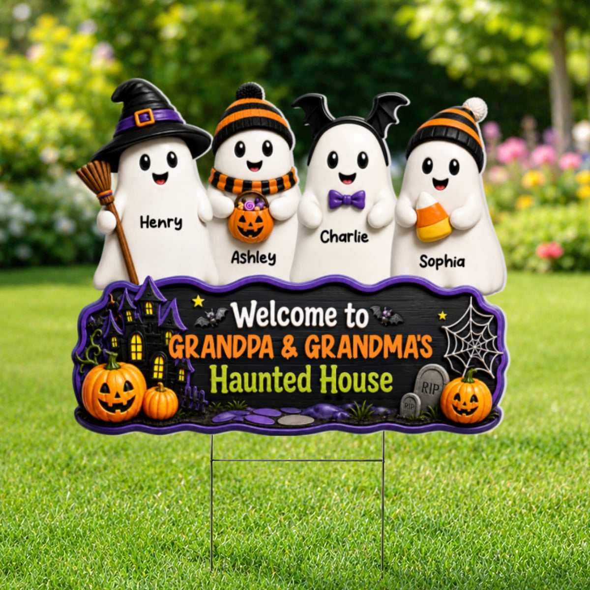 Halloween Grandpa Grandma's Boo Crew - Personalized Yard Sign - Halloween Decor For Grandparents