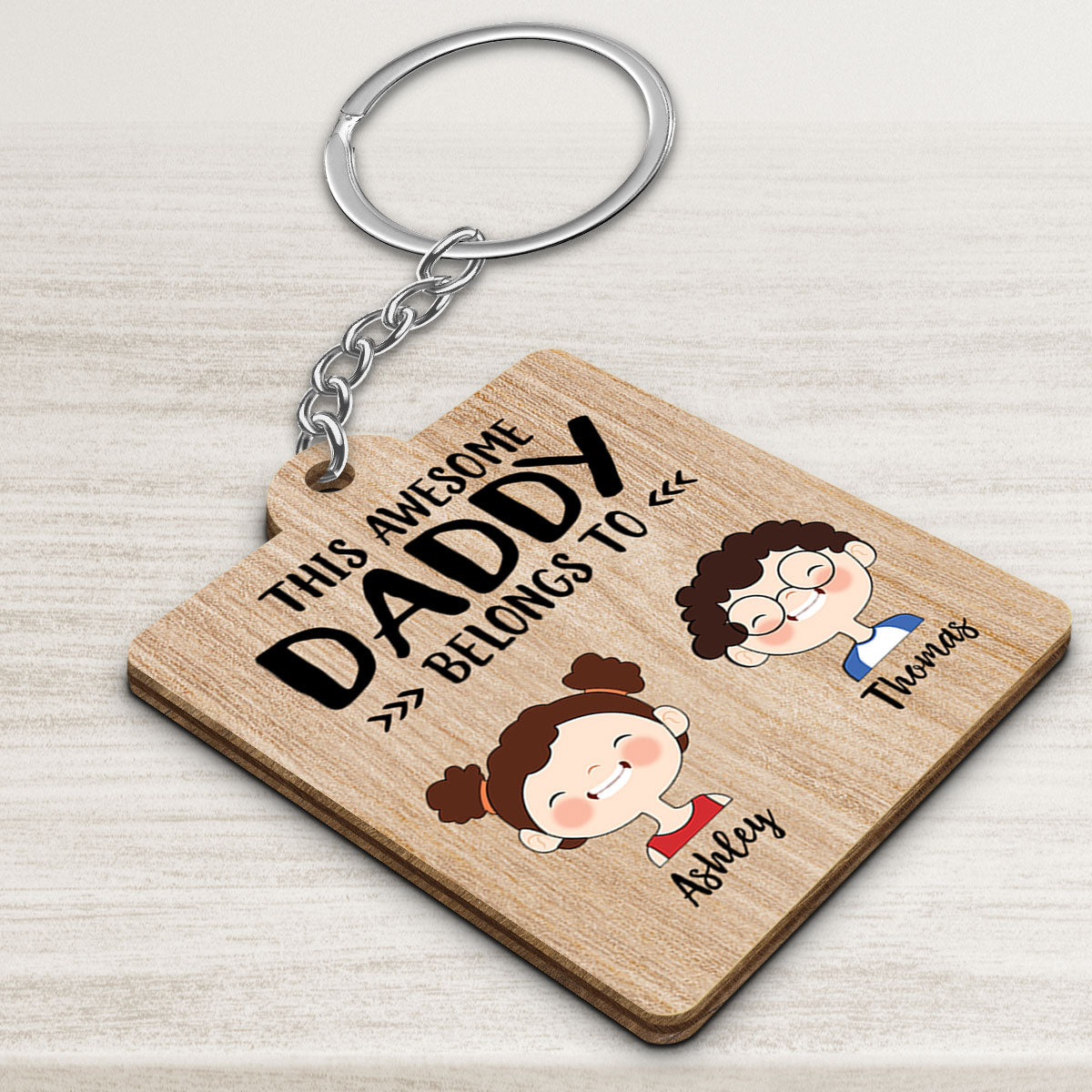 This Dad Mom Grandpa Grandma Belongs To Cute Kid Face Personalized Wooden Keychain
