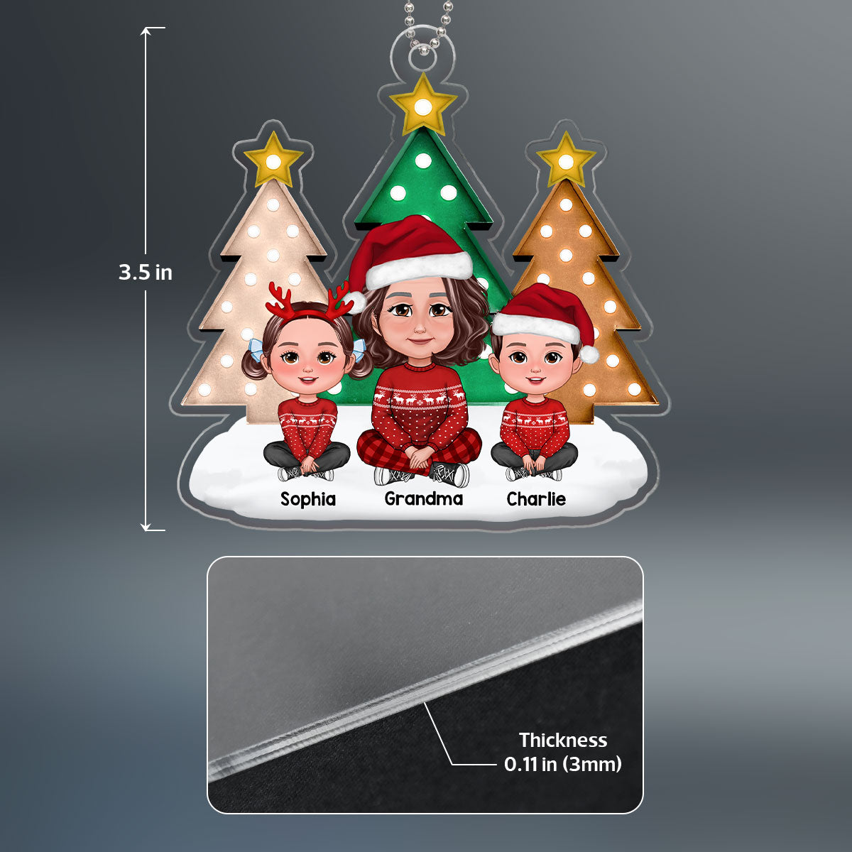 Christmas Tree Marquee Grandma Grandkids Sitting Personalized Acrylic Ornament