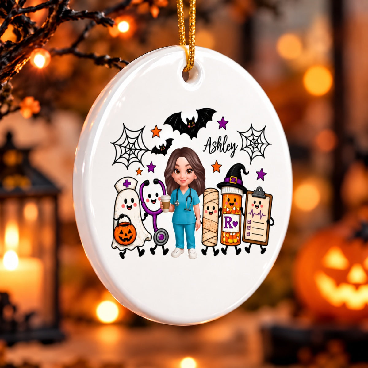 Halloween Cute Nurse Things - Personalized Circle Ornament - Halloween Ornament For Nurse