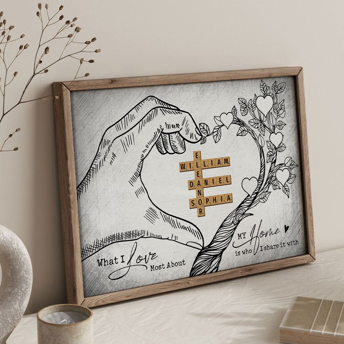 Heart Hand Tree Family Crossword Puzzle Personalized Poster