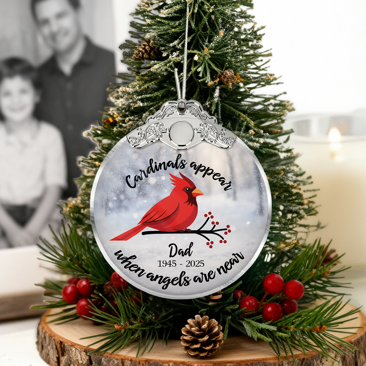 Cardinal Gentle Reminder From Heaven - Personalized Glass Ornament With Silver Cap - Christmas Memorial Keepsake For Family