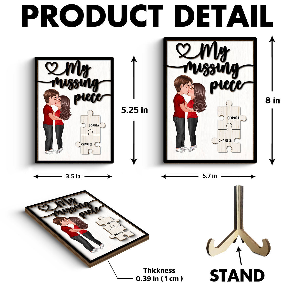 My Missing Piece Couple Kissing Valentine‘s Day Gift For Her Gift For Him Personalized 2-Layer Wooden Plaque
