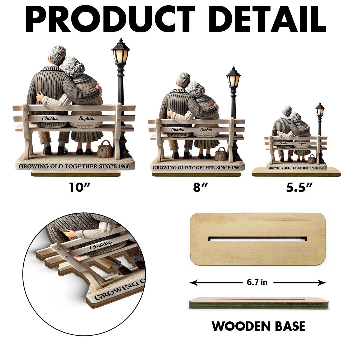 3D Effect Old Couple Sitting On Bench At The Park Personalized Standing Wooden Plaque, Heartfelt Gift For Couple, For Him, For Her, Husband, Wife