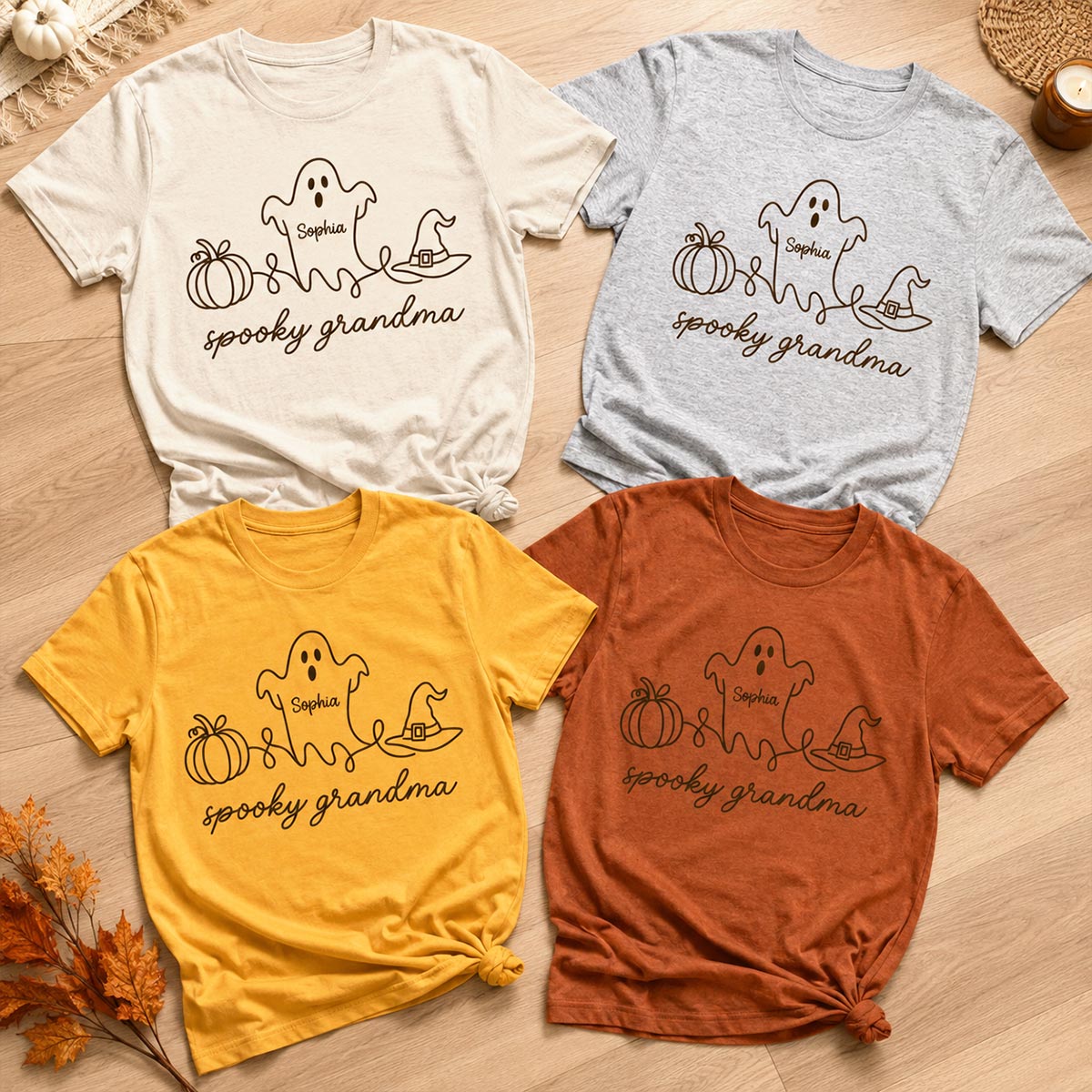 Spooky Grandma Ghost Grandkids Names - Personalized Shirt - Halloween Gift For Grandma