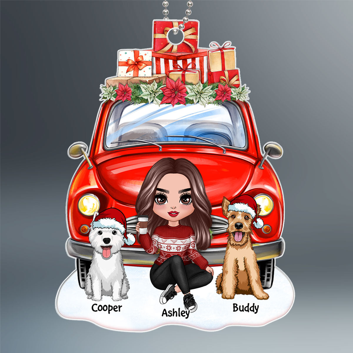 Dog Mom Sitting Front Christmas Car Personalized Acrylic Ornament