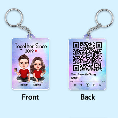 Galaxy Realistic Doll Couple Sitting Favorite Song QR Code Personalized Acrylic Keychain
