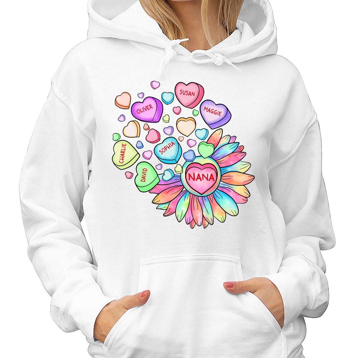 Grandma Mom Sunflower Candy Hearts Personalized Shirt