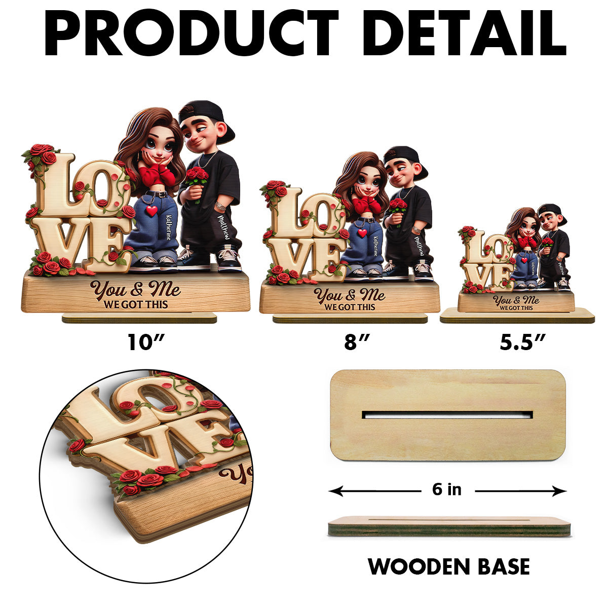 Y2K Couple Love Rose - Personalized 2-Layered Wooden Plaque - Valentine's Day Gift For Couple, For Him, For Her, Nurse, Police, Firefighter, Army