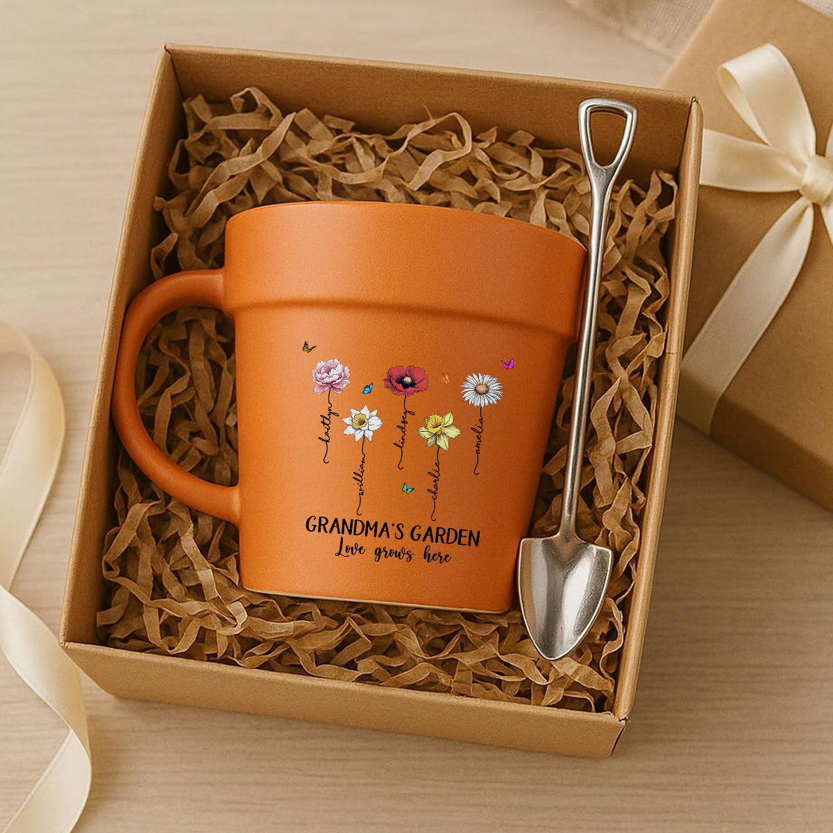 Grandma's Garden Love Grows Here Vintage Birth Month Flower Personalized Plant Pot Ceramic Mug
