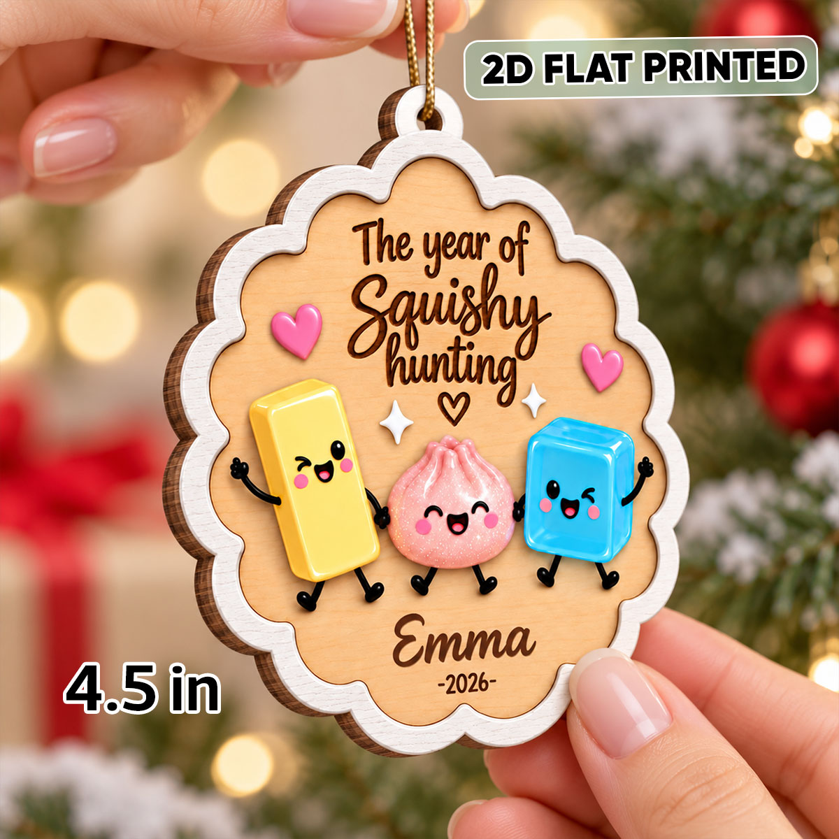 The Year Of Squishy Hunting Cute Squishies 2D Flat - Personalized Wooden Ornament - Christmas 2026 Keepsake