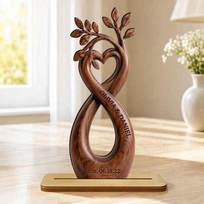 Infinity Heart Tree Couple - Personalized 2-Layered Wooden Plaque - Heartfelt Anniversary Gift for Her, Gift for Him