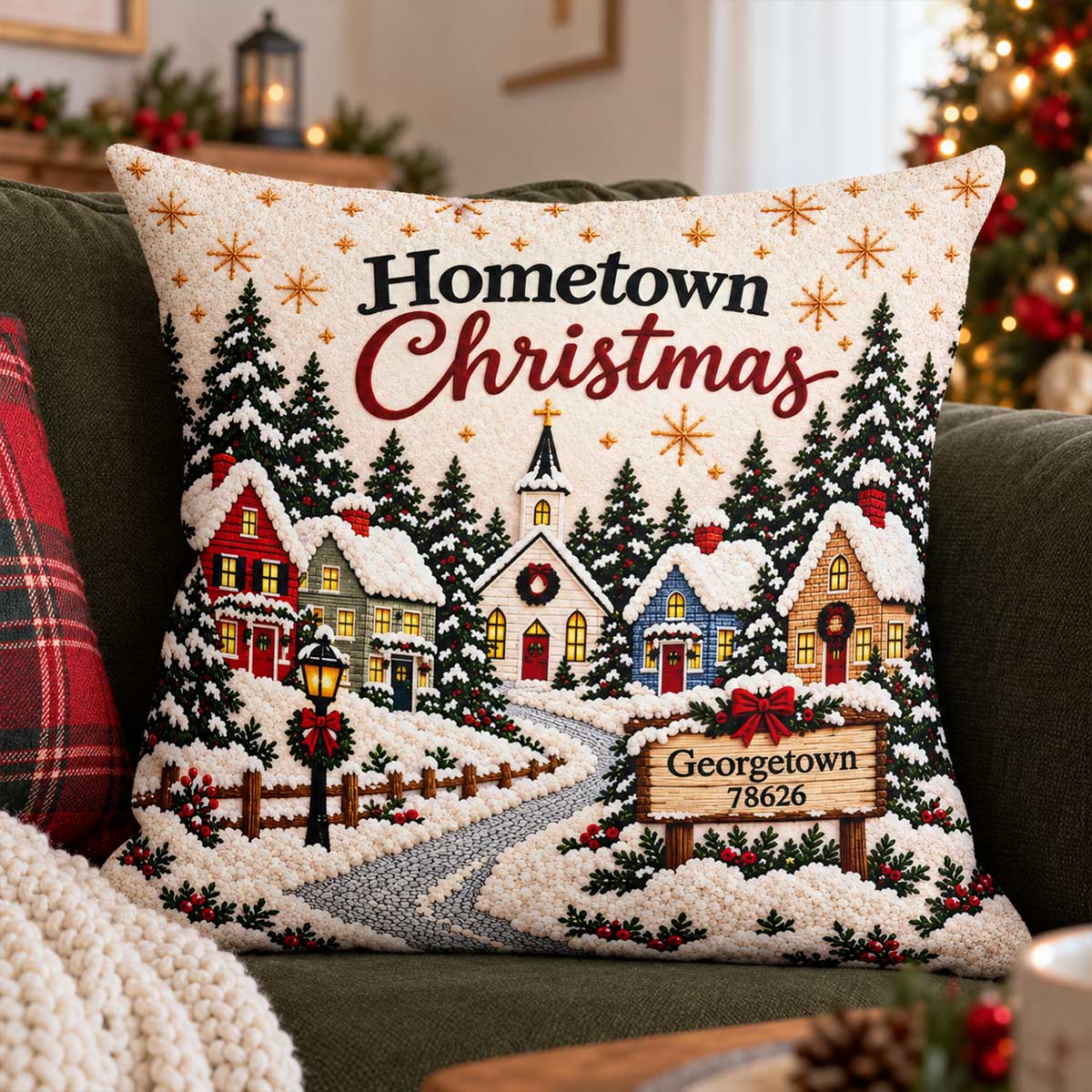 Christmas Village Pillow Custom Zip Code 2D Printed - Personalized Pillow - Christmas Nostalgia Home Decor For Family