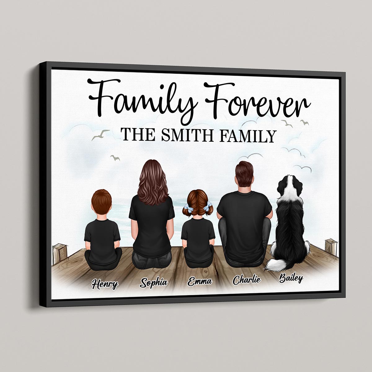 Retro Vintage Family Sitting On Bridge Personalized Horizontal Poster