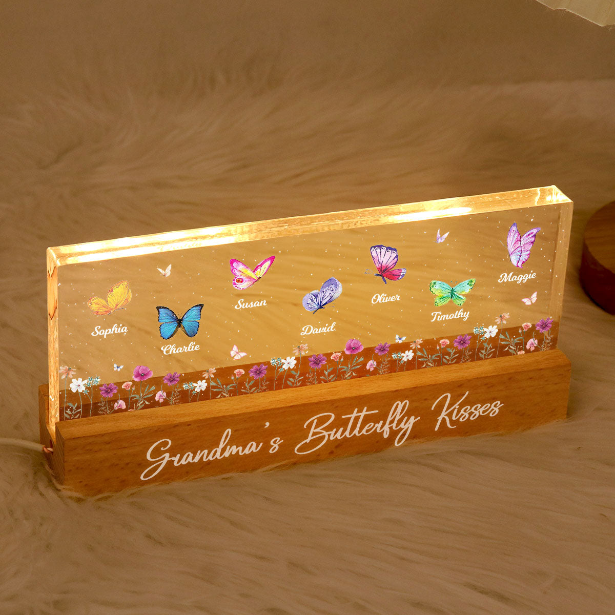 Personalized Butterfly Grandma's Bunch Acrylic Block LED Night Light, Grandma Butterfly Kisses, Butterflies Mom, Gift, Nana Grandma Grandmy