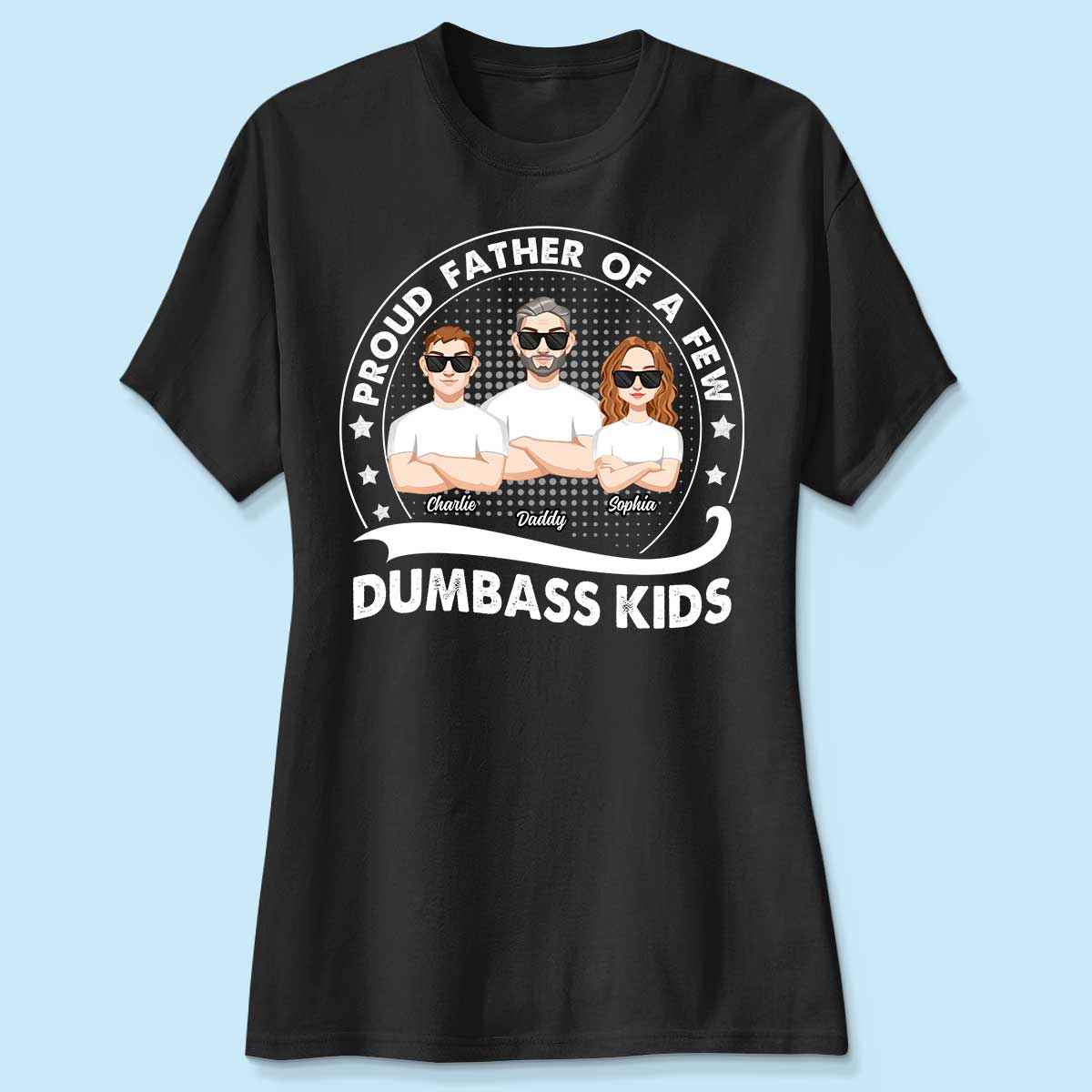 Proud Father Of A Few Kids Retro Circle Personalized Shirt (Dark Color)