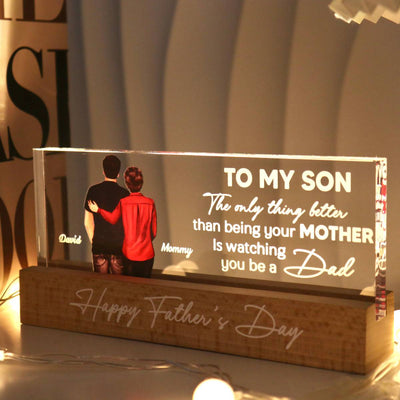 From Mom To Son - Personalized Acrylic Block Plaque LED Night Light - Gift For Son