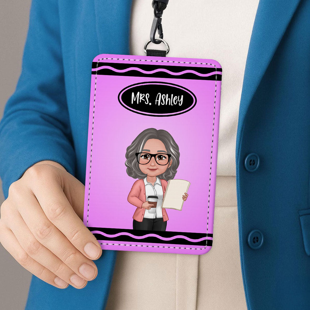 Crayon Themed Teacher Name Personalized ID Badge Holder, Back To School Gift