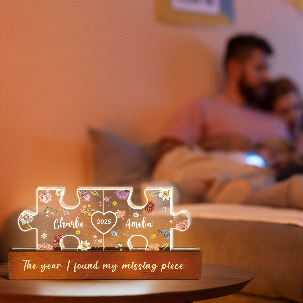 You Are My Missing Piece Couple Initials Floral Theme Personalized Acrylic LED Night Light, Heartfelt 2025  Gift, Anniversary Gift For Her, For Girlfriend, For Wife