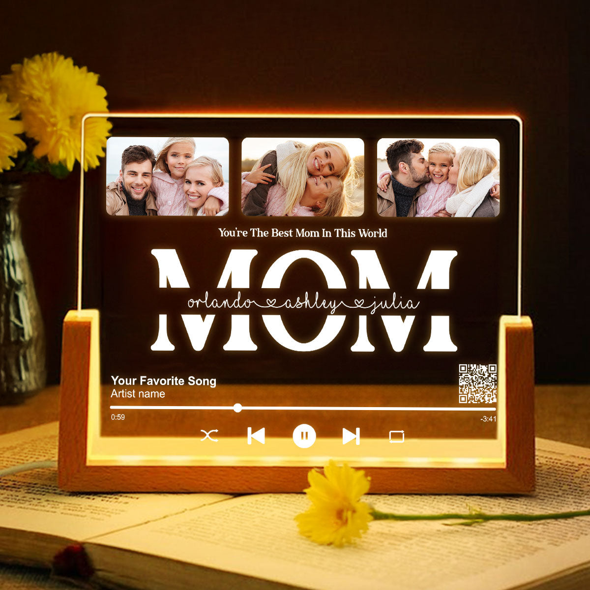 Customize with a Song That Speaks Your Heart, Personalized Photo LED Night Light, Gift for Mom, Scannable QR Code