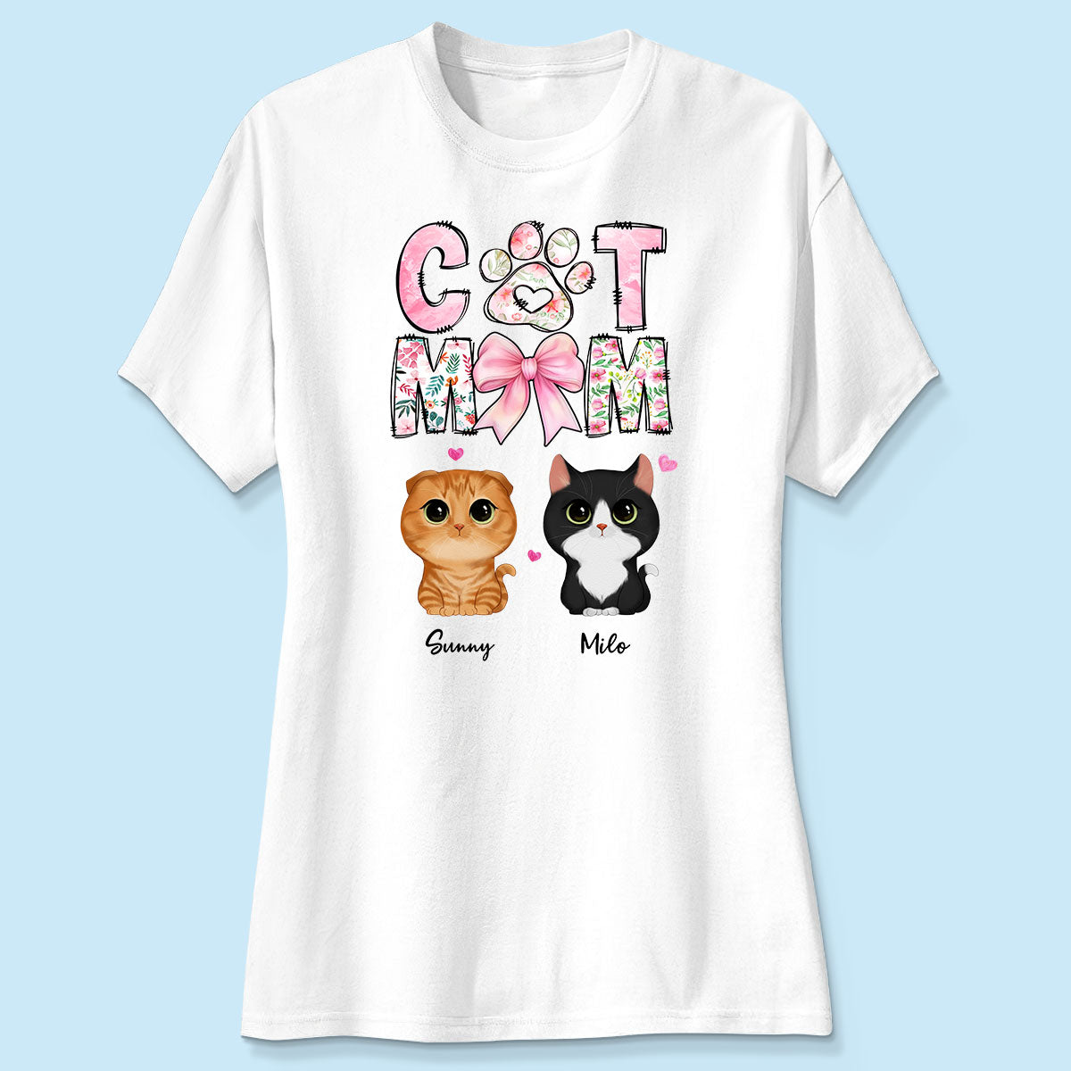 Cat Mom Pink Coquette Personalized Shirt, Watercolor Cute Cat, Gift for Cat Moms