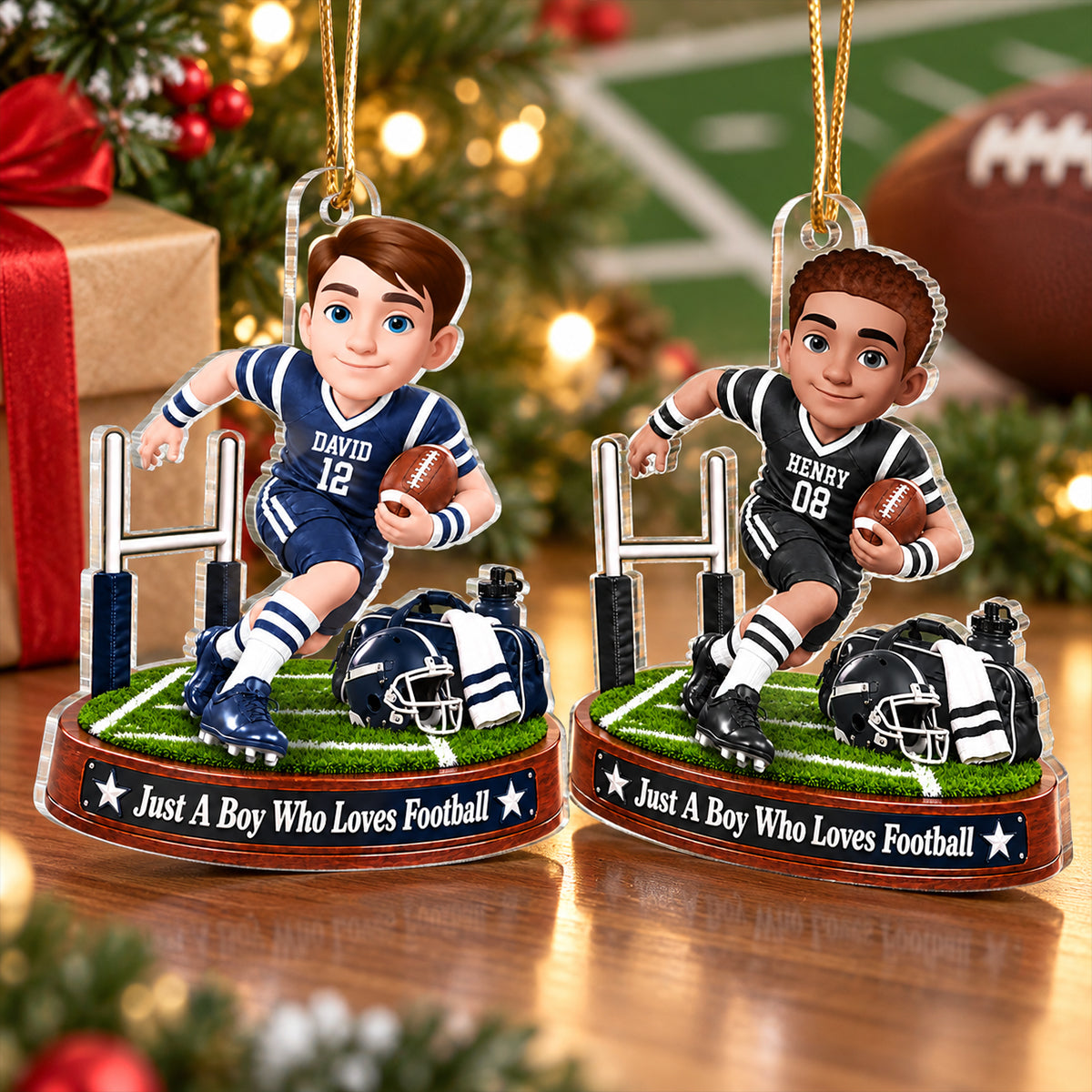Just a Boy Who Loves Football - Personalized Acrylic Ornament - Christmas Gift for Son, Grandson
