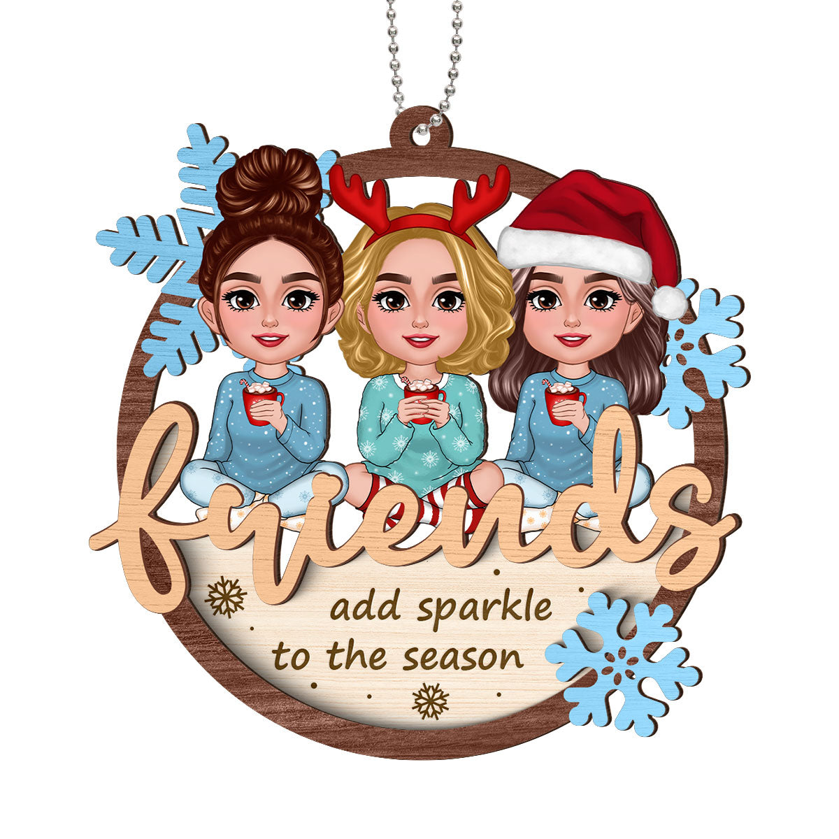 Best Friends Are Snowflake Personalized 2-Layer Wooden Ornament