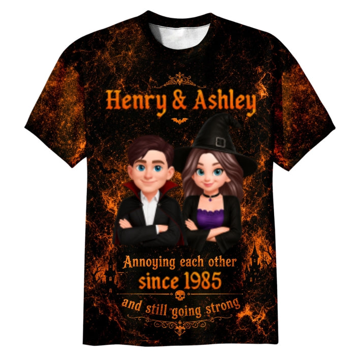 Retro Halloween Couple - Personalized Shirt - Halloween Matching Shirts for Couple, Anniversary Gift for Him, for Her