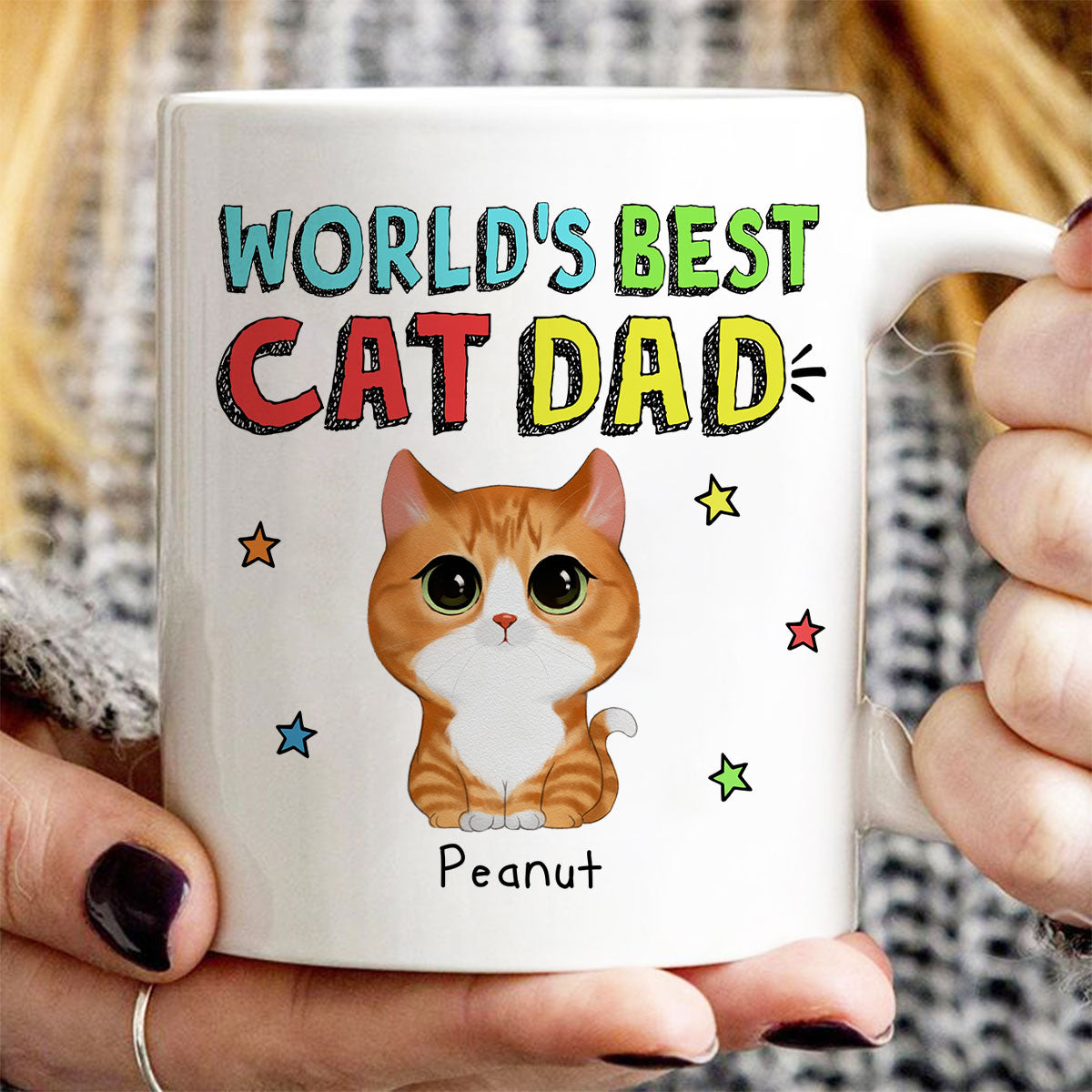 Colorful Watercolor Cute Cats World‘s Best Cat Dad Personalized Mug
