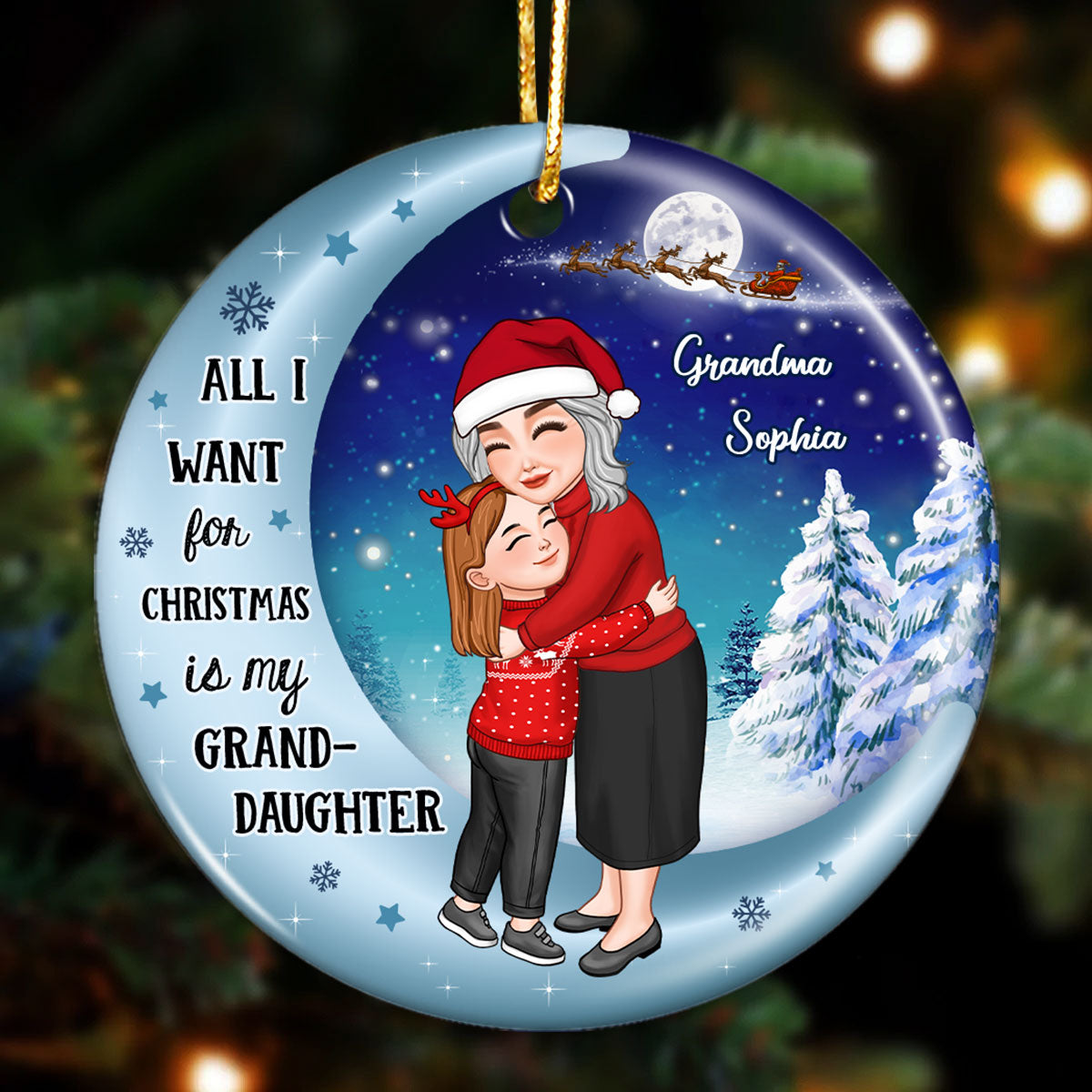 All I Want For Christmas Is My Grandson Granddaughter Personalized Circle Ceramic Ornament