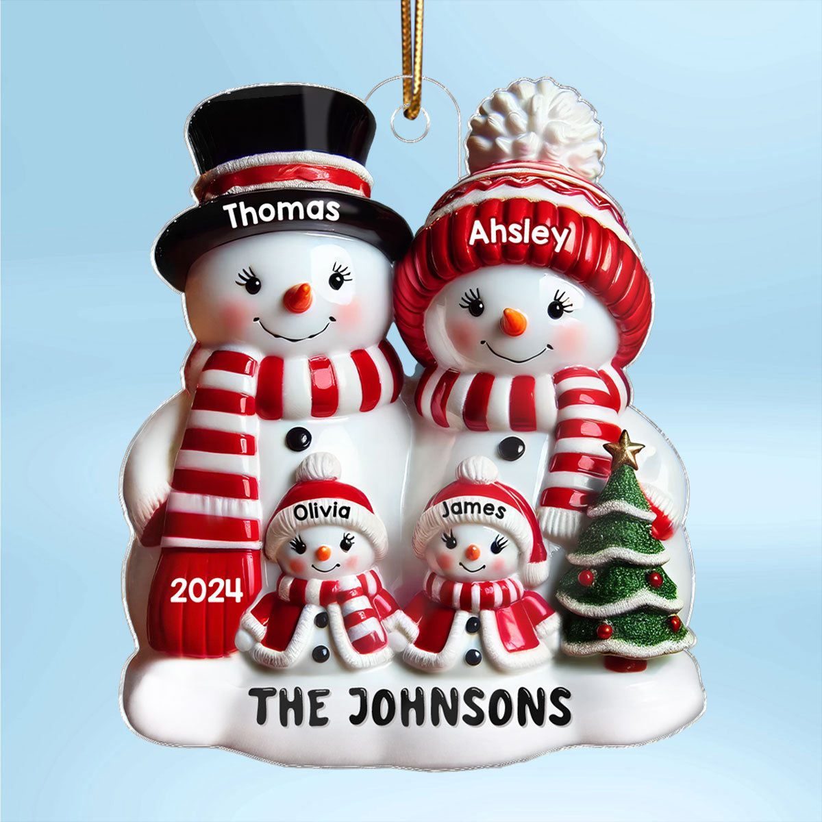 Snowman Family Glossy Effect Christmas Decor Personalized Acrylic Ornament