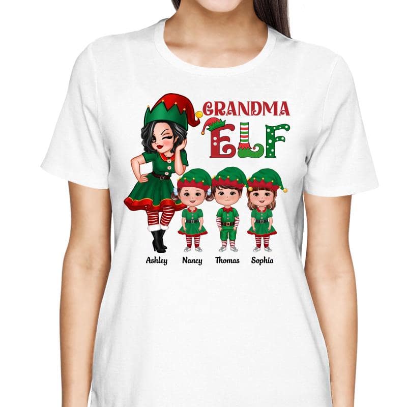 Grandma ELF Doll Kids Christmas Personalized Shirt
