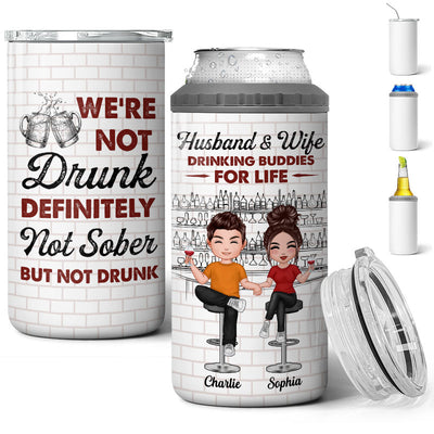 Husband And Wife Couple We‘re Not Sober Multiple Uses Tumbler - Personalized 4 In 1 Can Cooler - Valentine’s Day Gift For Him Gift For Her