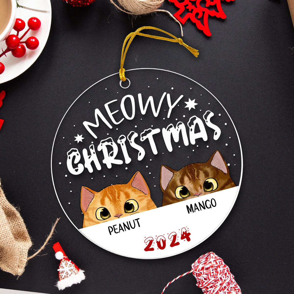 Cat Meowy Christmas Personalized Acrylic Ornament, Custom Cat Breed Ornament, Cat Lover Gift