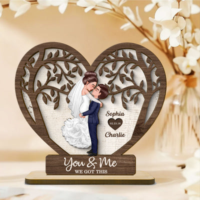 Groom & Bride Kissing Under The Tree Personalized 2-Layered Standing Wooden Plaque, Perfect Home Decor, Wedding Gift, Anniversary Gift For Him For Her For Couple