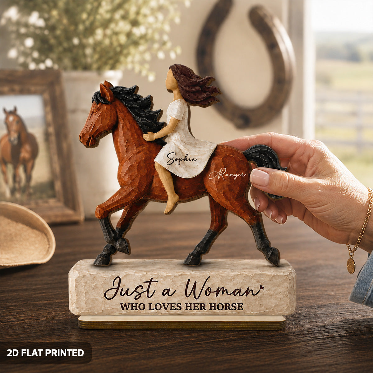 Girl Riding Horse 2D Flat - Personalized 2-Layered Wooden Plaque - Keepsake Gift For Horse Lover