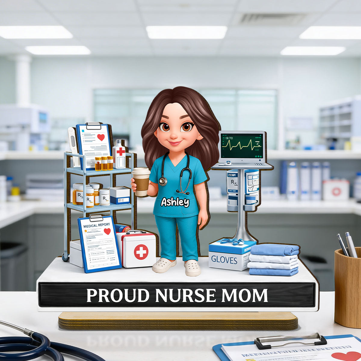 Proud Nurse Mom - Personalized 2-Layered Wooden Plaque - Gift For Mom, Grandma