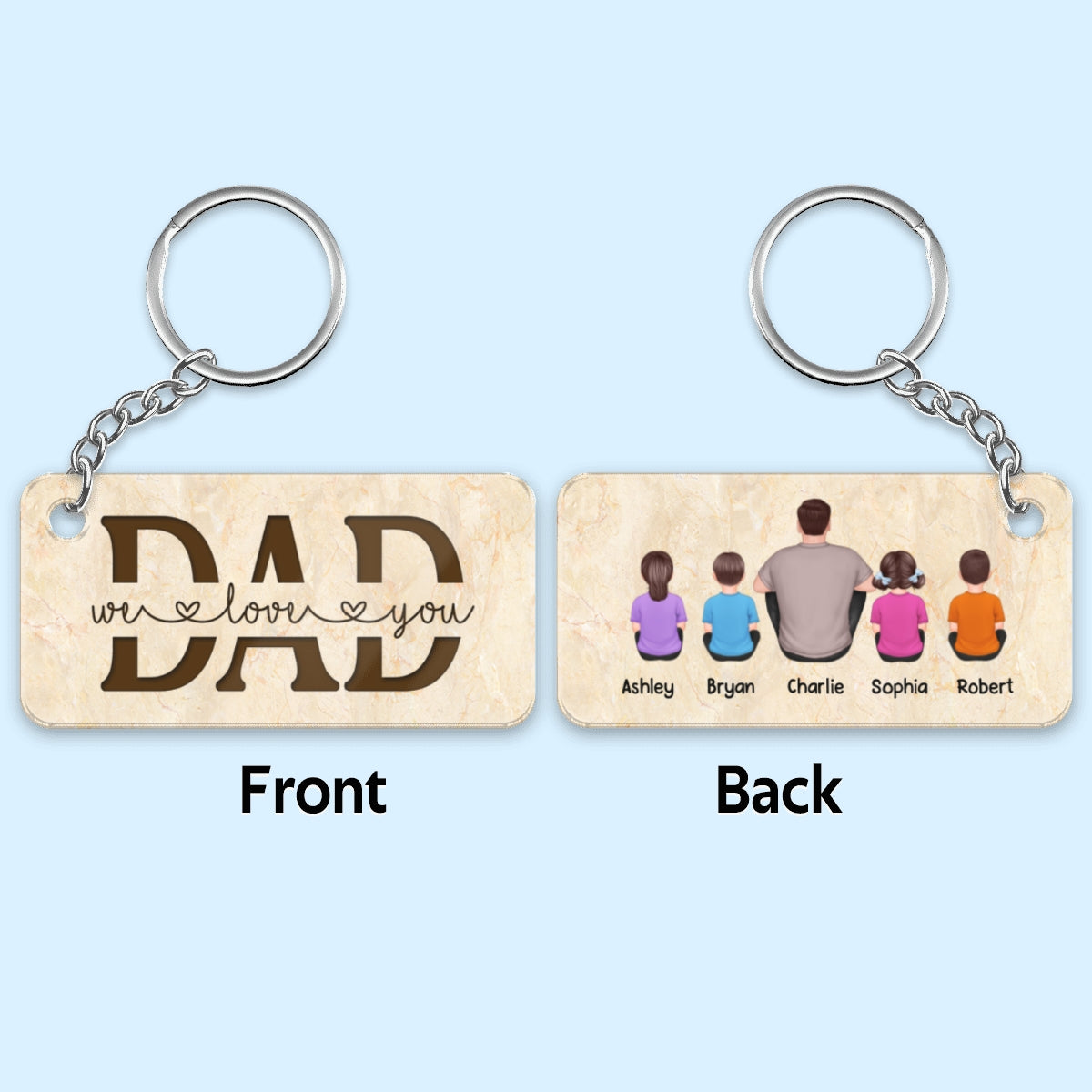 Best Dad Ever Back View Man Kids Dog Cat Personalized Acrylic Keychain