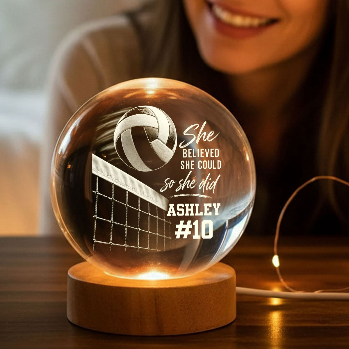 Proud Volleyball Player Custom Name And Number - Personalized Crystal Ball - Christmas Gift For Teenagers, Volleyball Players, Daughter, Granddaughter, Son, Grandson