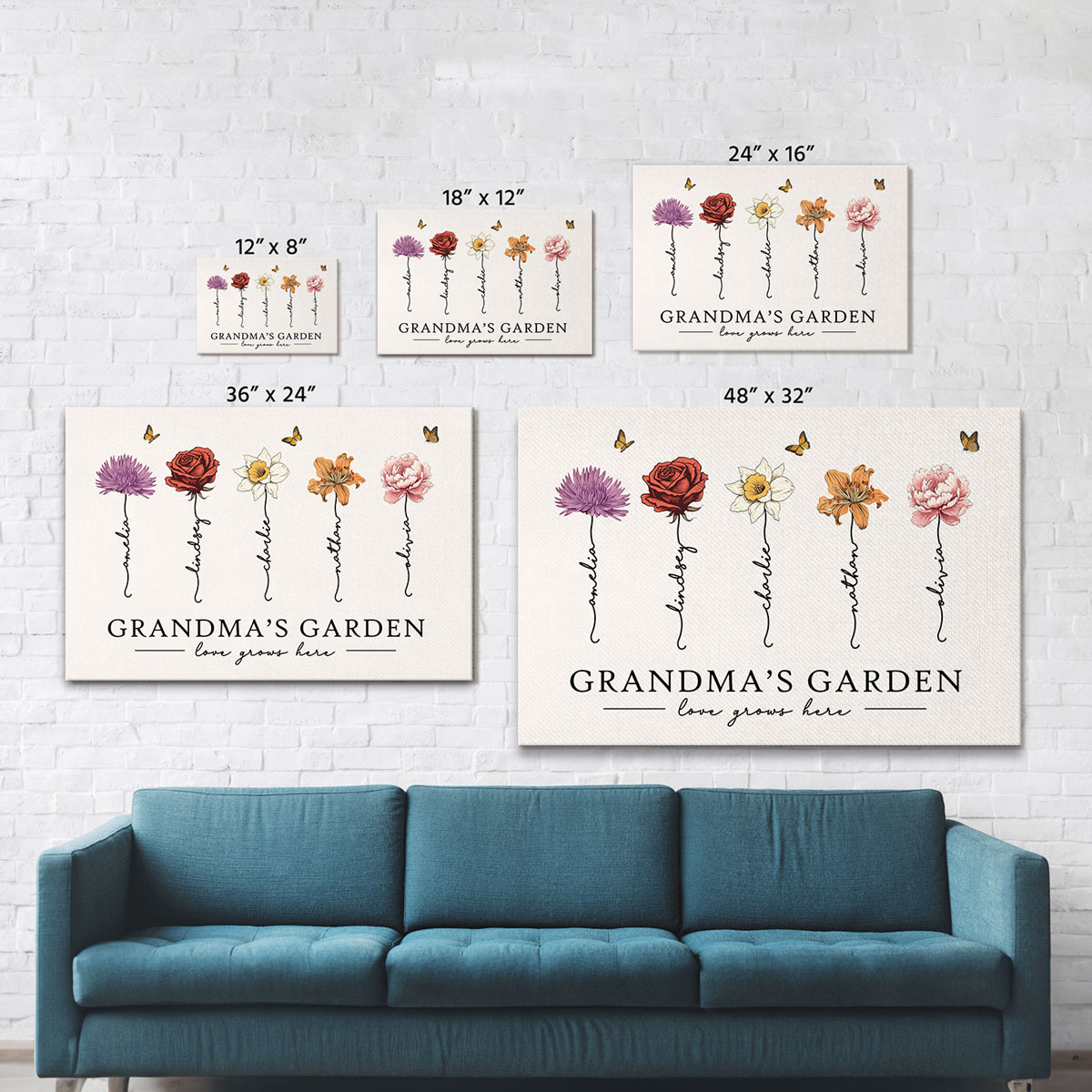 Grandma‘s Garden Love Grows Here Beautiful Birth Month Flower Gift For Grandma Mom - Personalized Canvas Prints - Gift For Grandma Mom