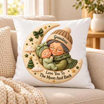 First Christmas as Grandma Love to the Moon and Back - Personalized Pillow - Christmas Gift for Grandma