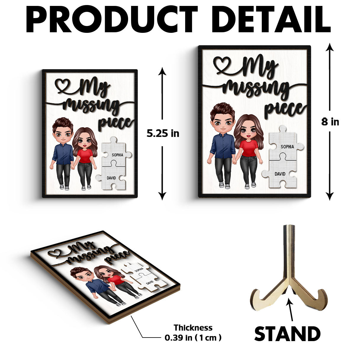 My Missing Piece Valentine‘s Day Doll Couple Standing Gift For Her Gift For Him Personalized 2-Layer Wooden Plaque