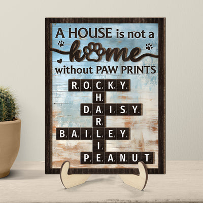 Home With Paw Prints Pet Crossword Puzzle Art Personalized 2-Layer Wooden Plaque