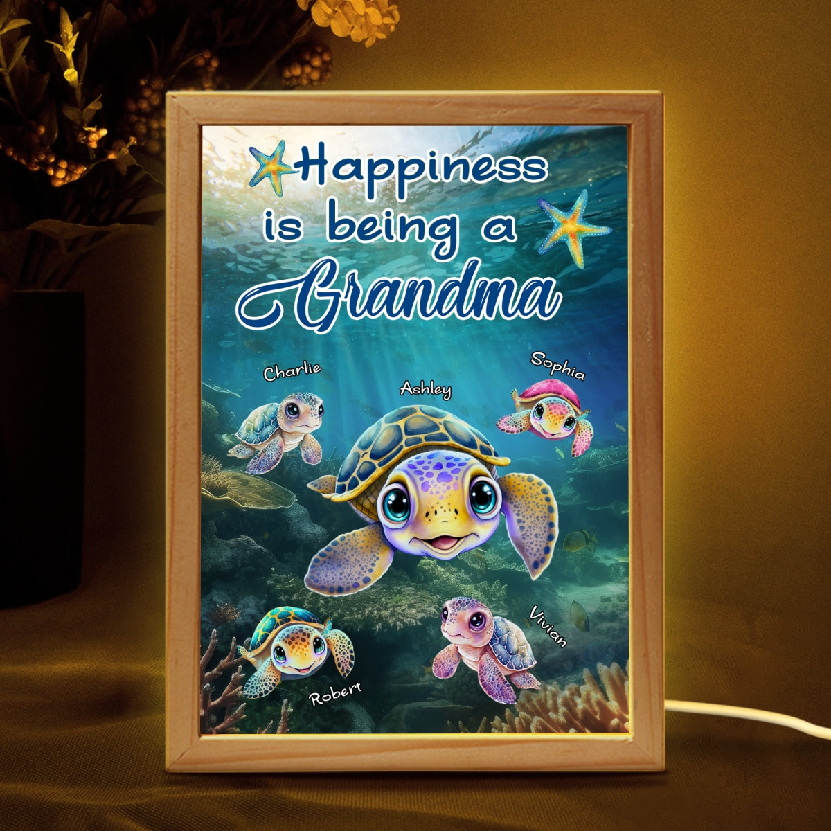 Grandma Grạndkids Turtles Under Sea Personalized Frame Light Box