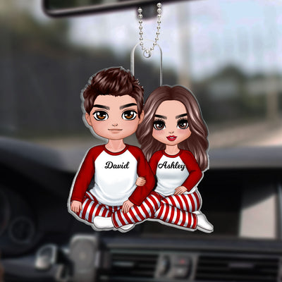 Doll Couple Sitting Hugging  Personalized Acrylic Car Hanger