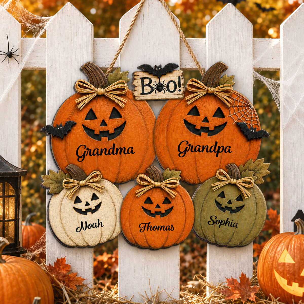 Trending Grandma Grandpa Halloween Pumpkins - Personalized Door Hanger - Fall Season Halloween Decor For Grandparents